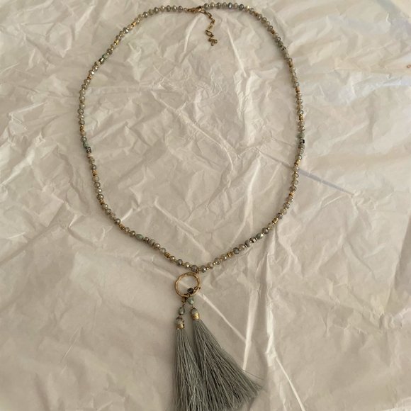 Mixed bead twin tassel pendant necklace NEW - Picture 1 of 4